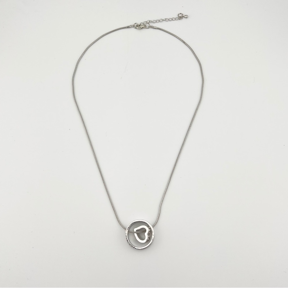 Swarovski Crystal Heart in Circle Silver Necklace - Picture 5 of 12
